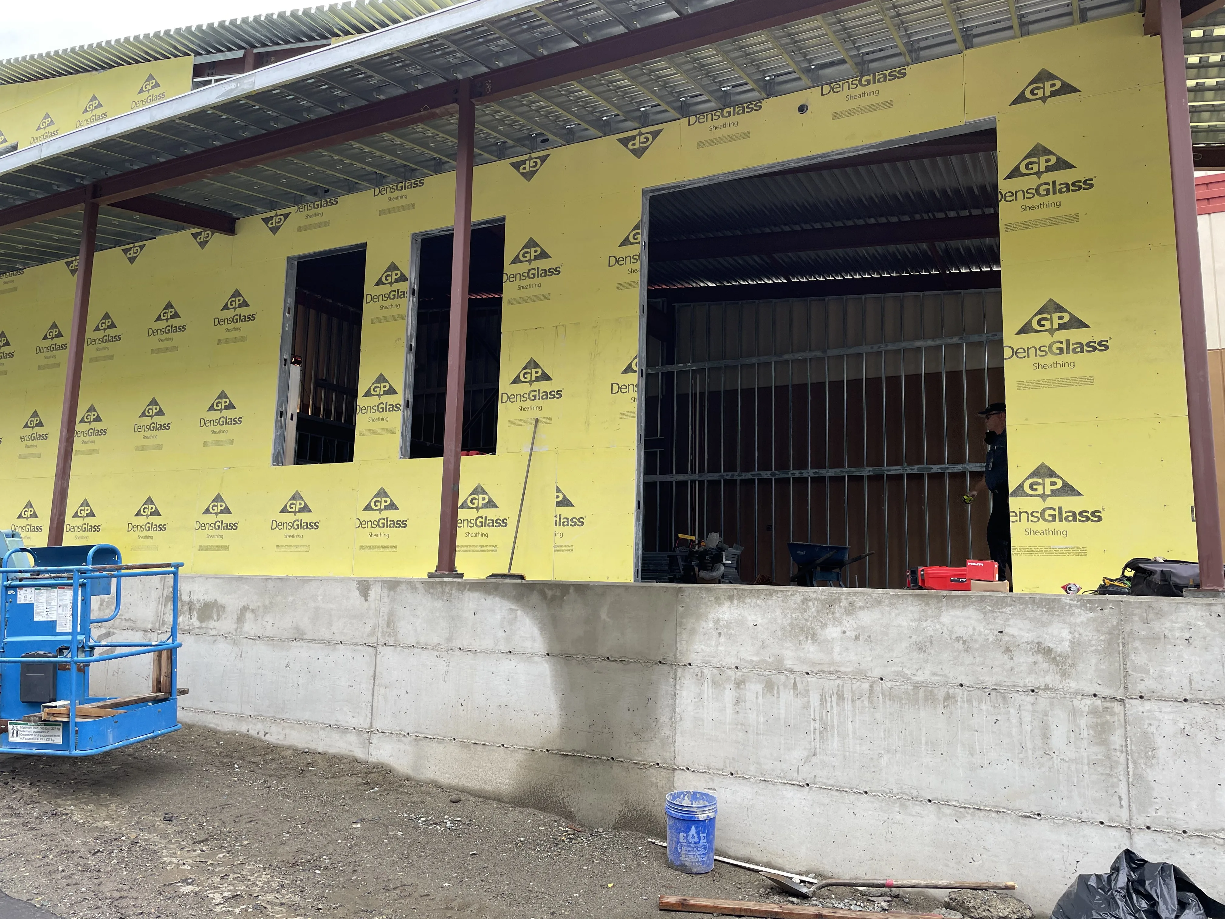DensGlass sheathing and metal stud framing on commercial building addition